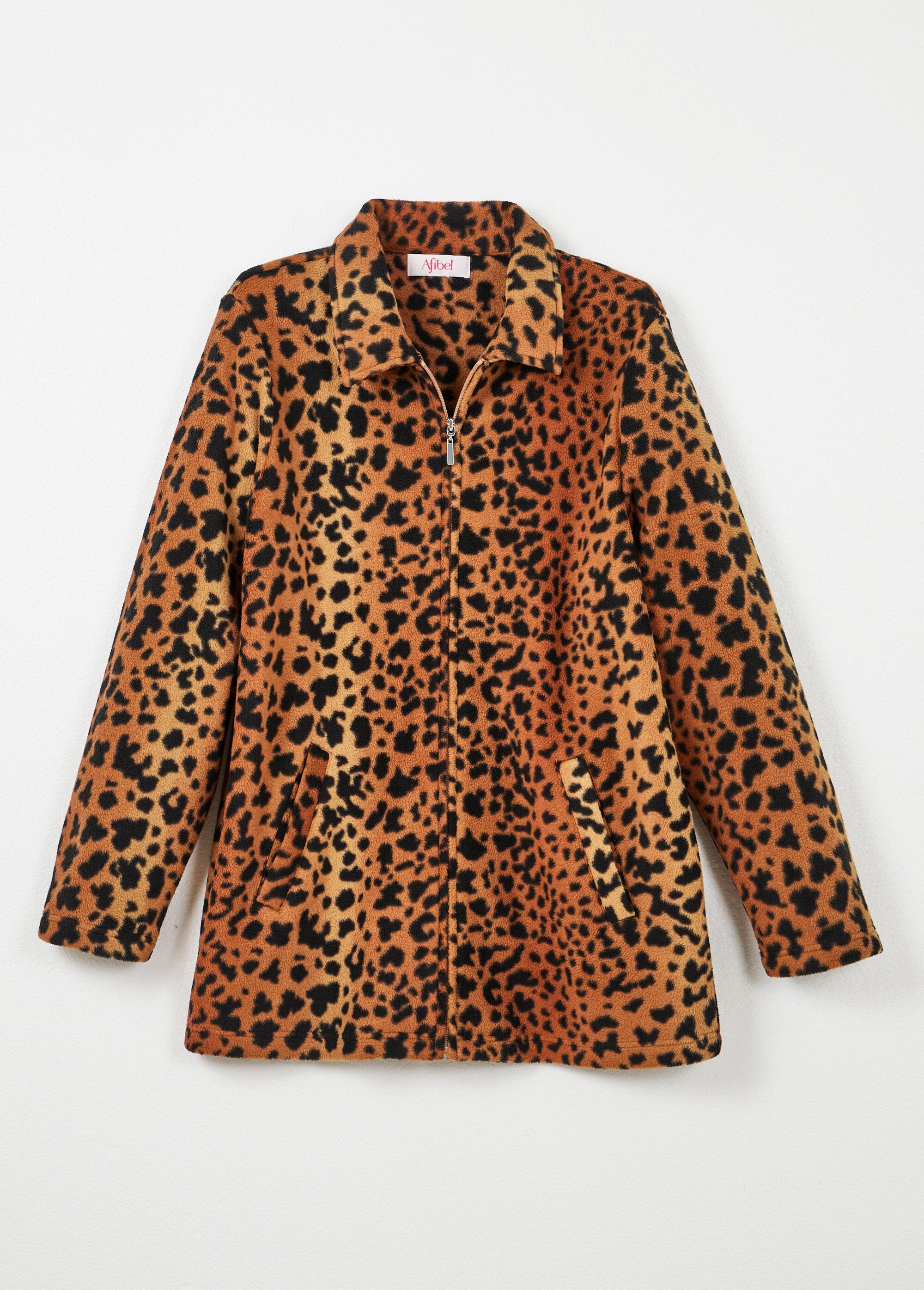 Zipped_printed_fleece_knit_jacket_Brown_and_black_AP1_slim