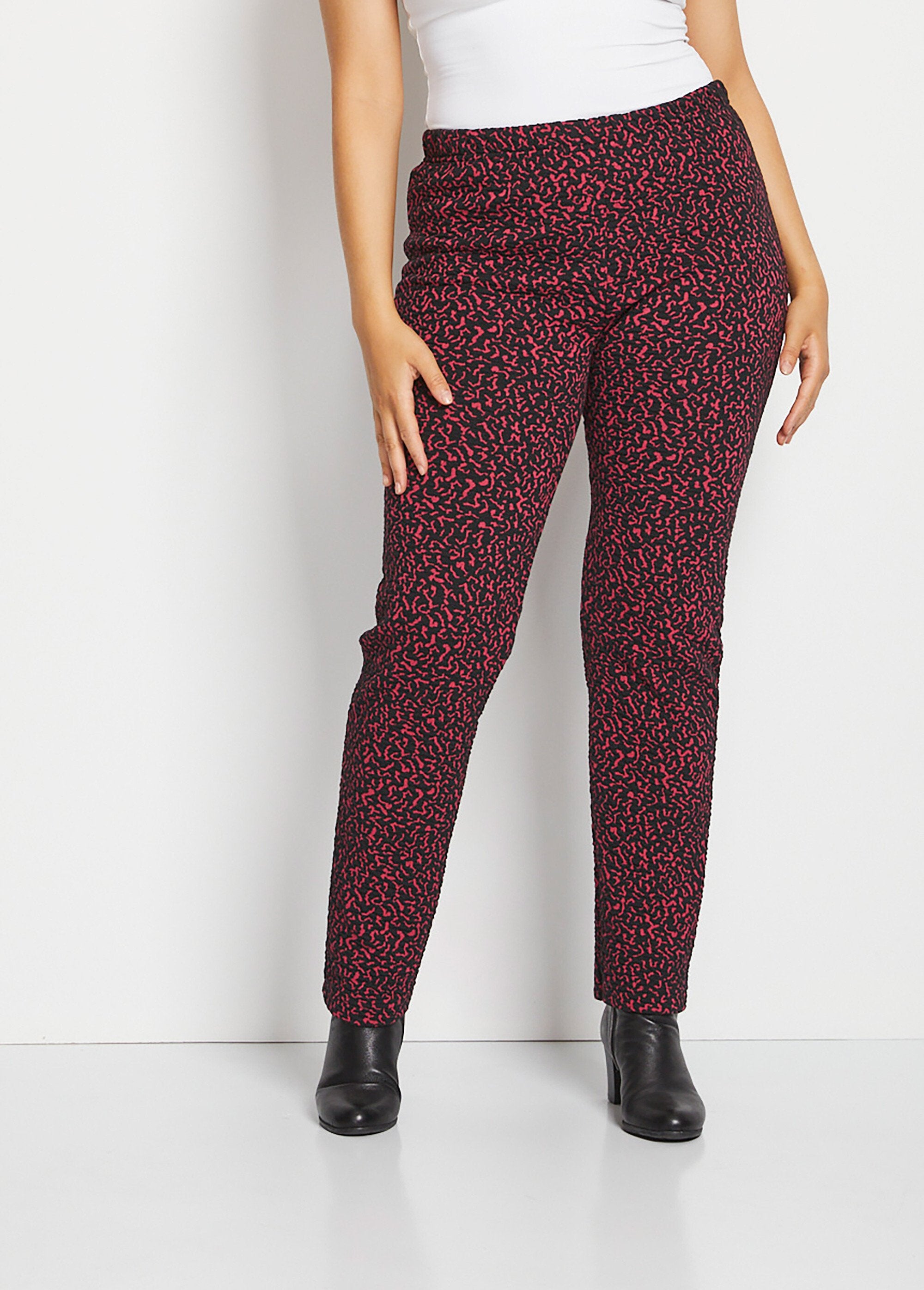 Plain_or_two-tone_stretchy_elasticated_waist_leggings_Raspberry_and_black_FA1_curvy