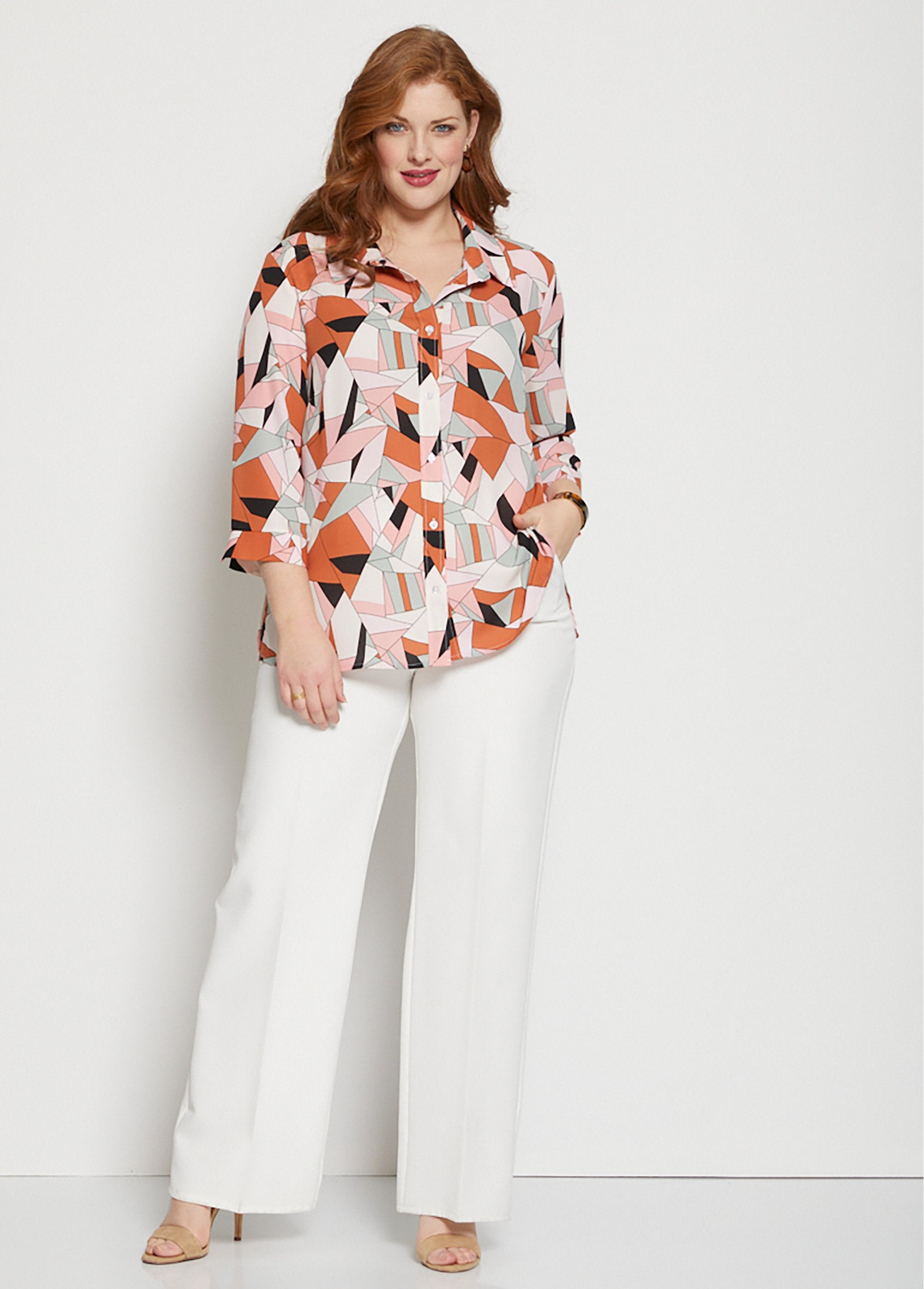 Graphic_Print_Button_Down_Blouse_Multicolor_SF1_curvy