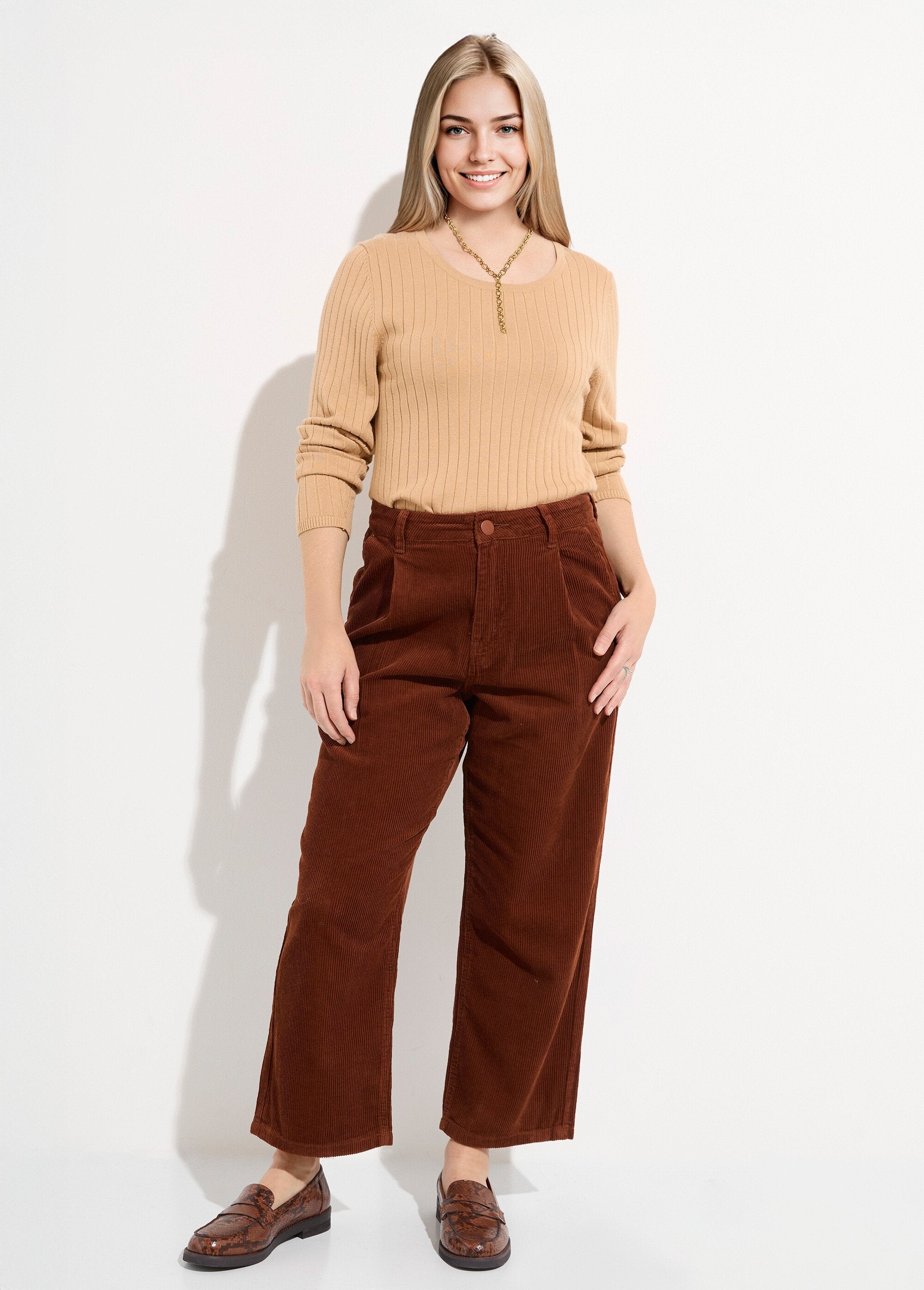Wide-leg_corduroy_trousers,_petite_size_Brown_SF1_slim