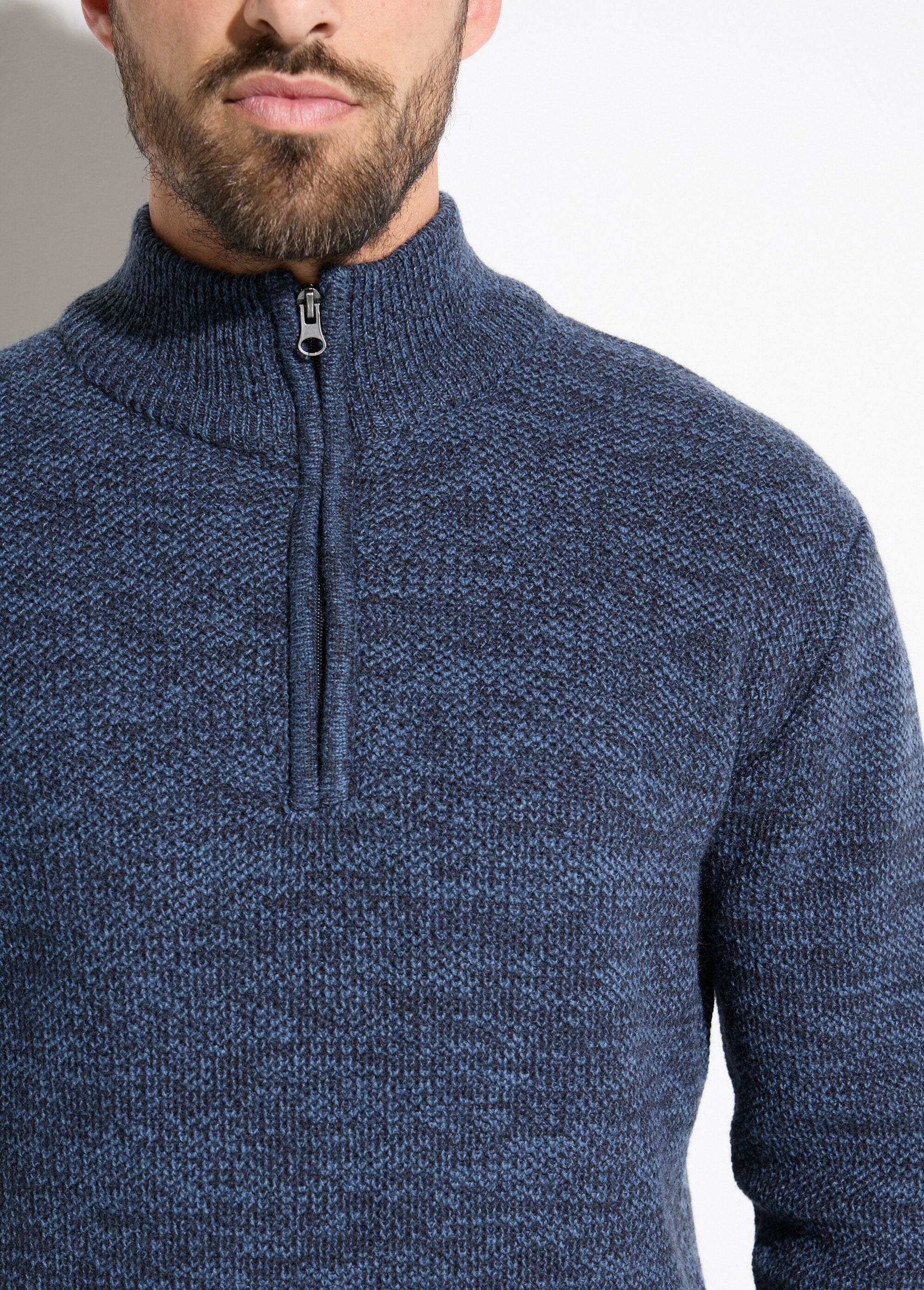 High-neck_zipped_sweater_in_heathered_wool_knit_Blue_DE1_slim