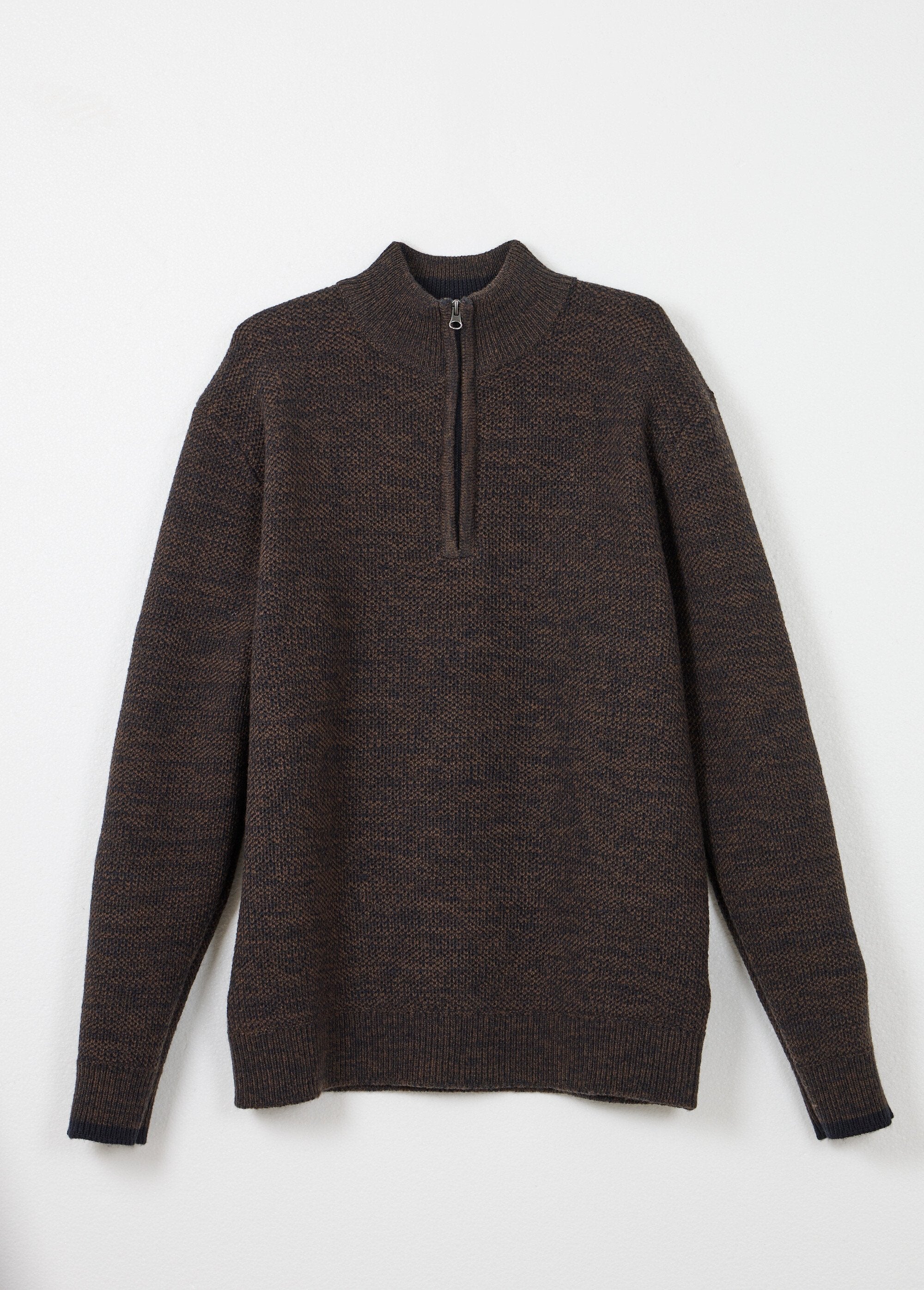 High-neck_zipped_sweater_in_heathered_wool_knit_Brown_AP1_slim