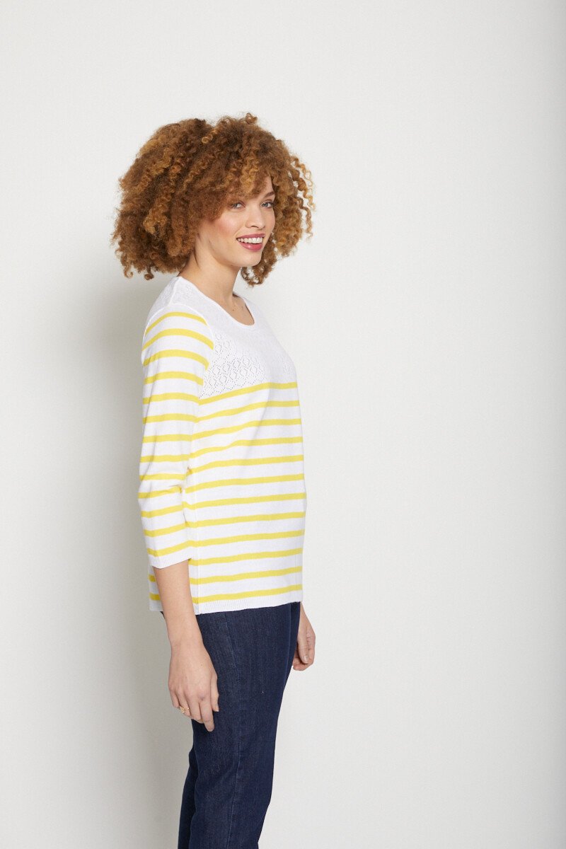 Striped_sweater_with_openwork_knit_round_neck_Yellow_stripe_DR1_slim