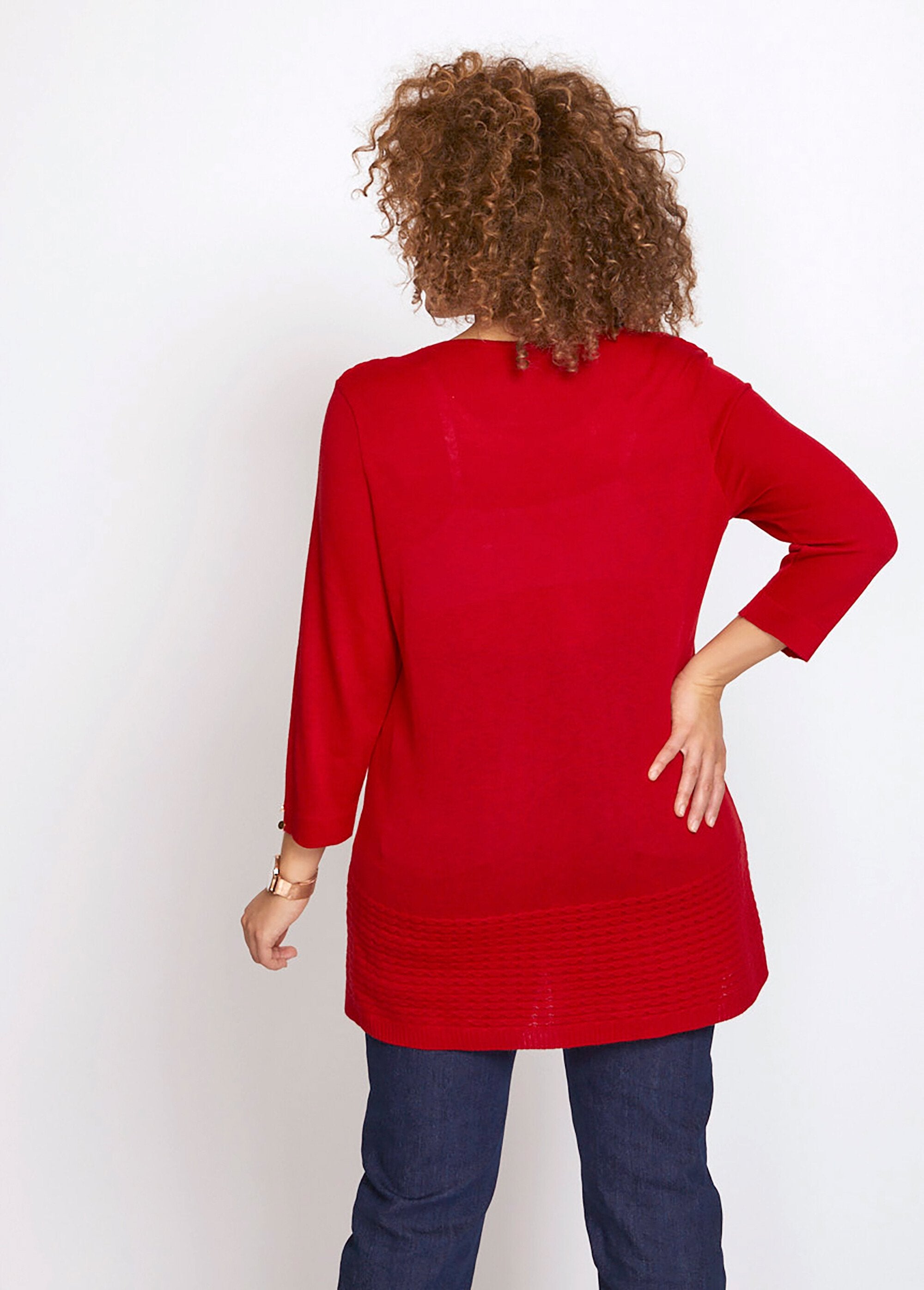 3/4_sleeve_fancy_knit_tunic_sweater_Carmine_DO1_curvy