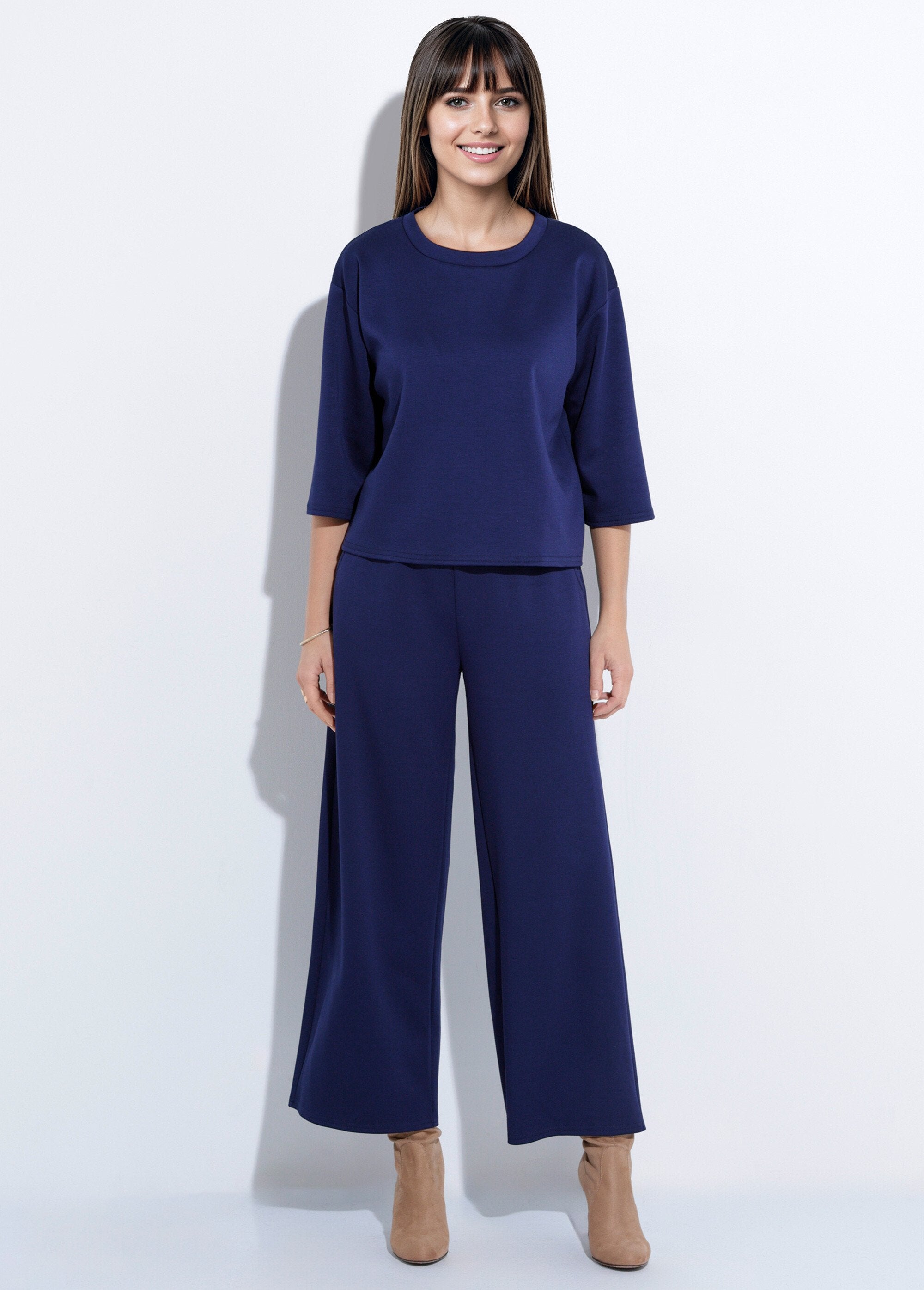 Comfort_fit_sweatshirt_with_3/4_sleeves_Marine_SF1_slim