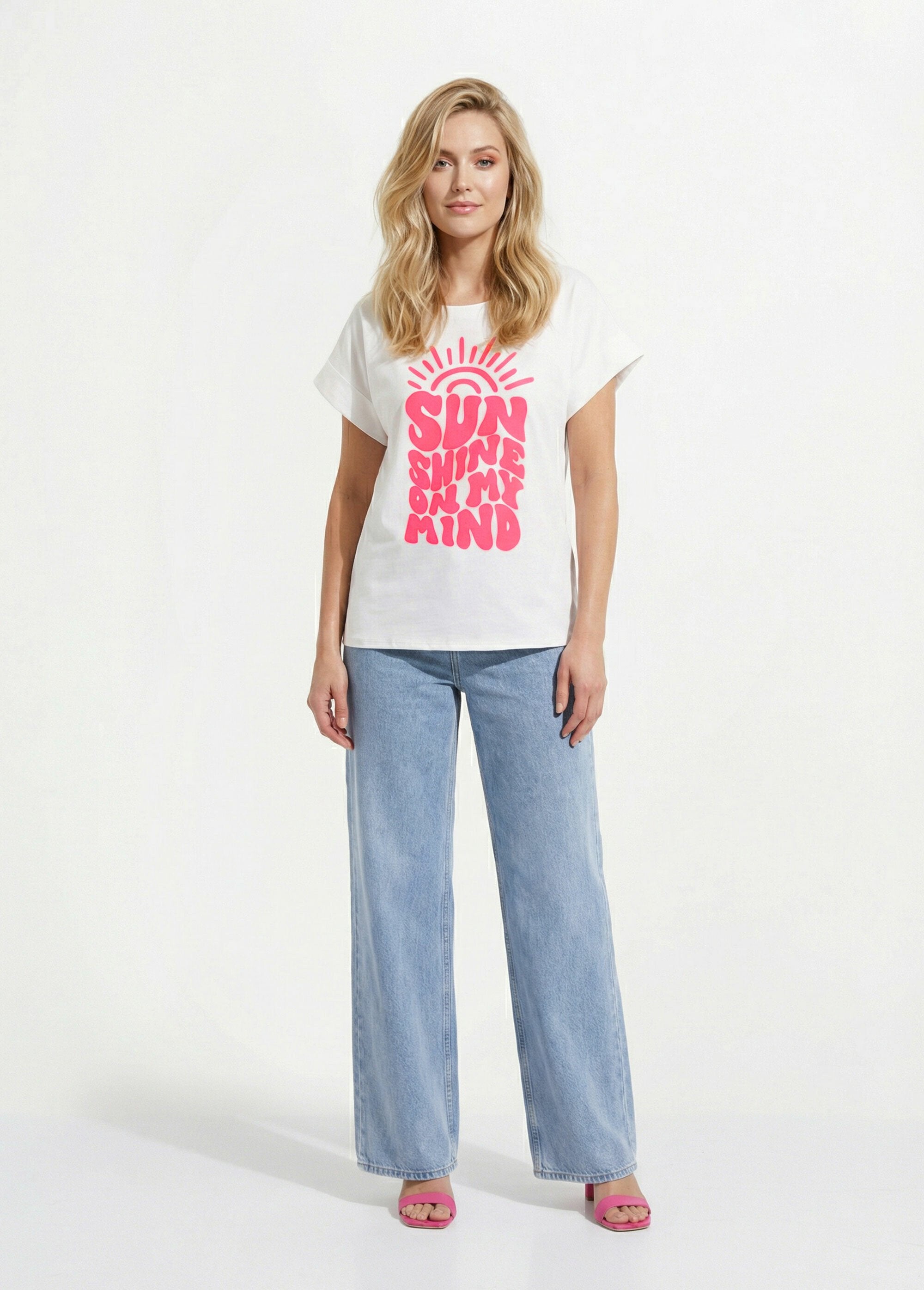 T-shirt_col_rond_motif_fluo_Sunshine_Blanc_SF1_slim