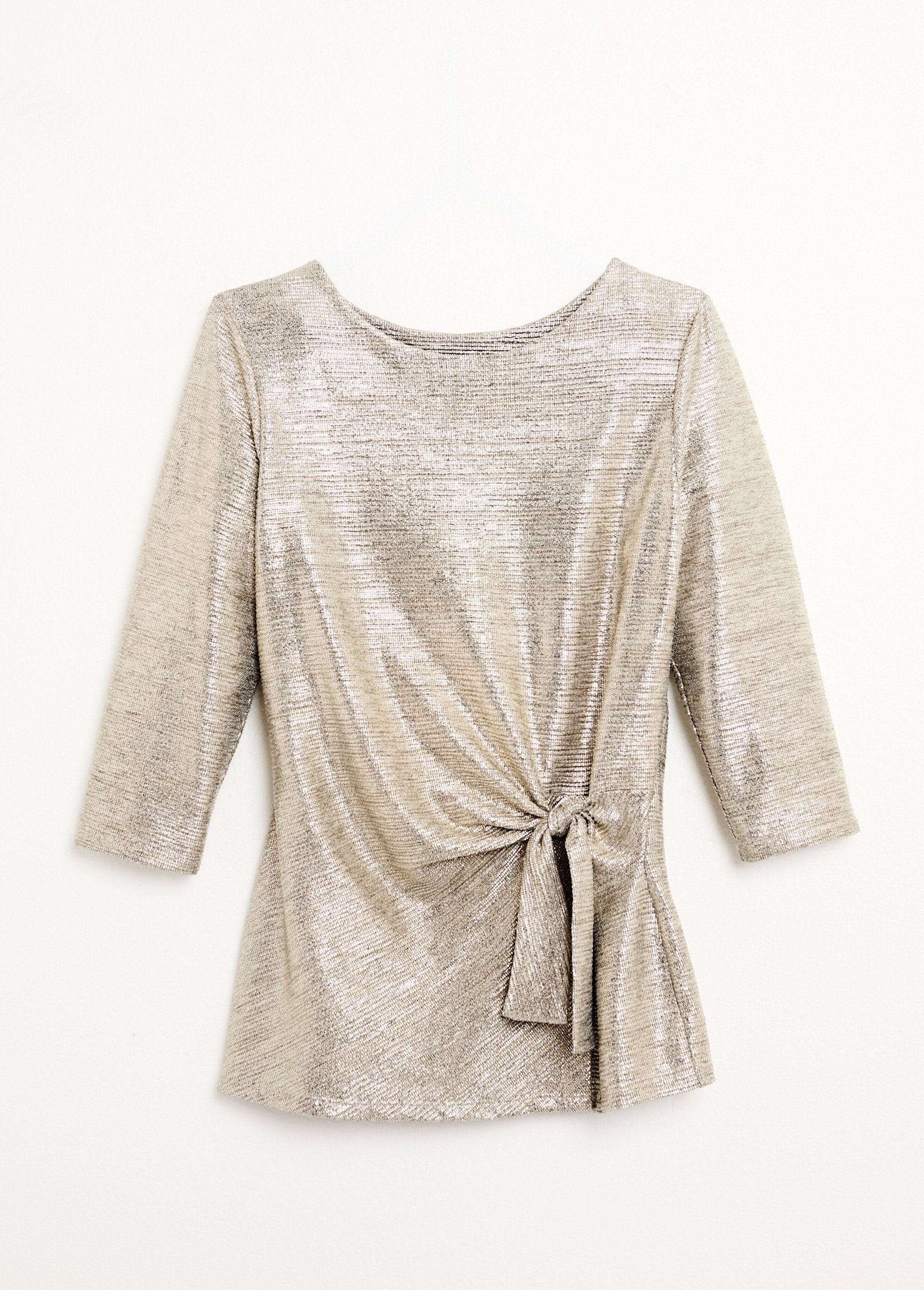 Long_gold_t-shirt_with_knotted_effect_and_3/4_sleeves_Golden_AP1_slim
