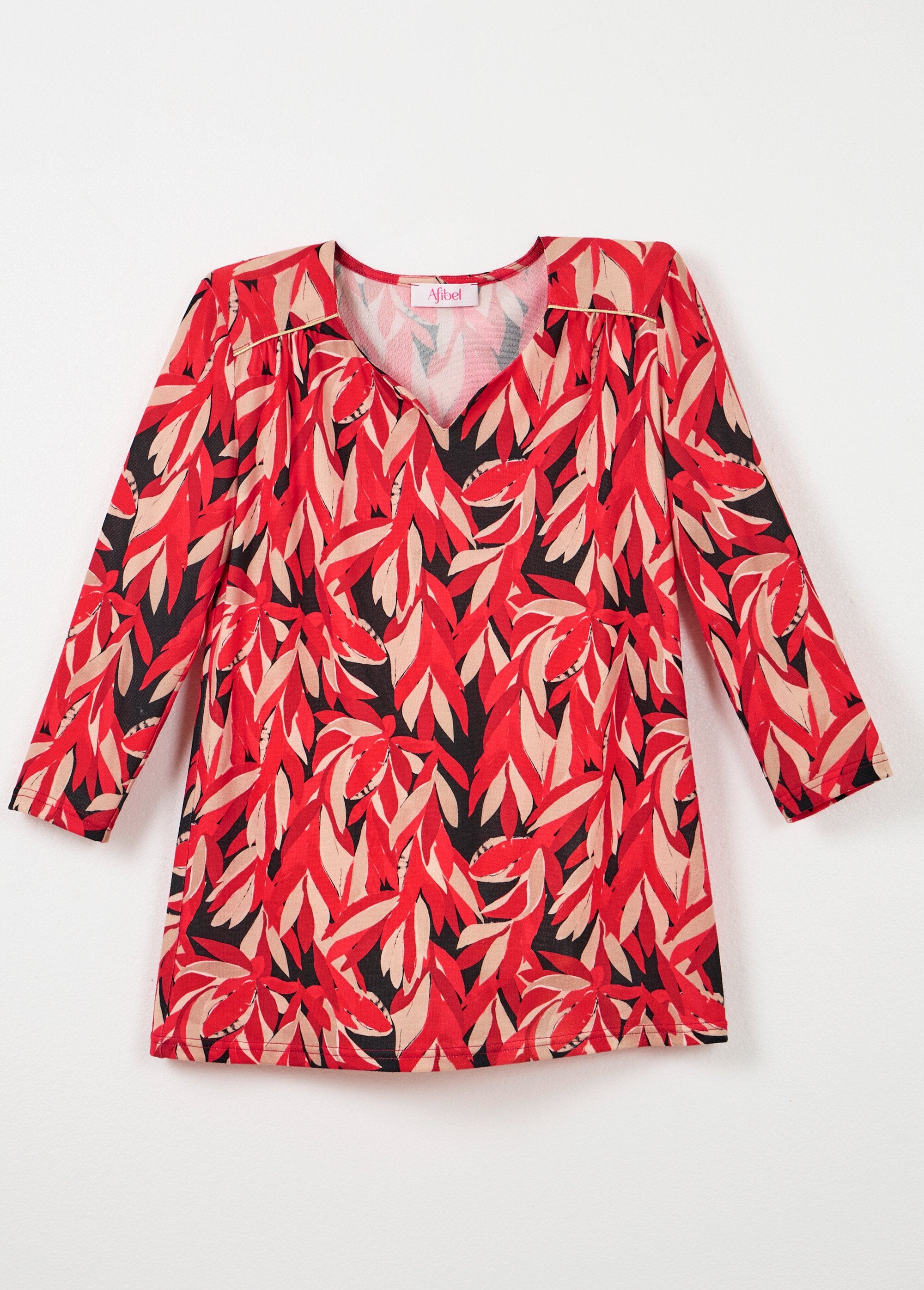 Long_flared_t-shirt_with_3/4_sleeves_and_round_neck_Red_print_AP1_slim