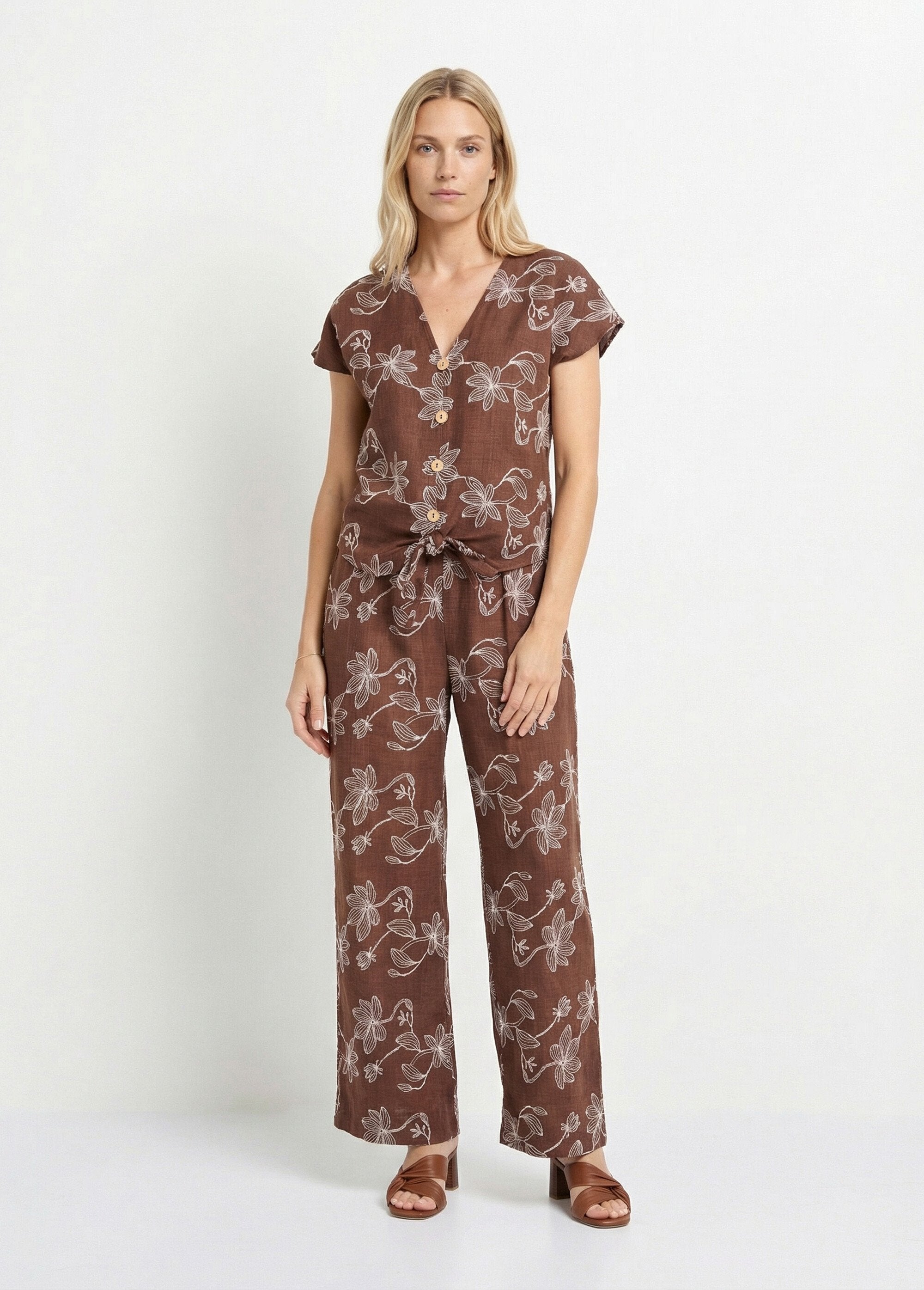 Tunic_with_floral_screen_prints,_tie_closure_Chocolate_SF1_slim