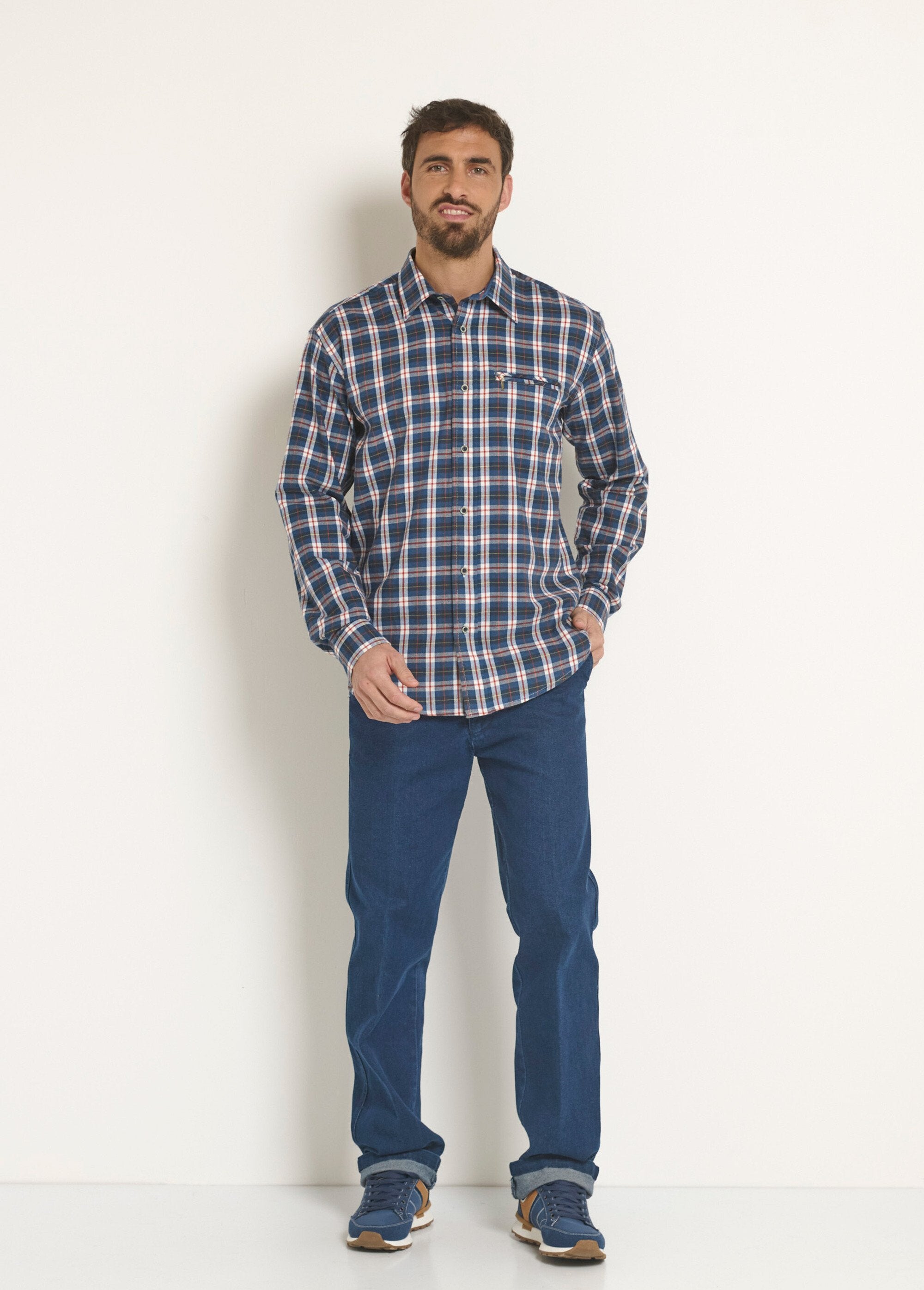 Warm_flannel_shirt_with_small_checks_Navy_tiles_SF1_slim