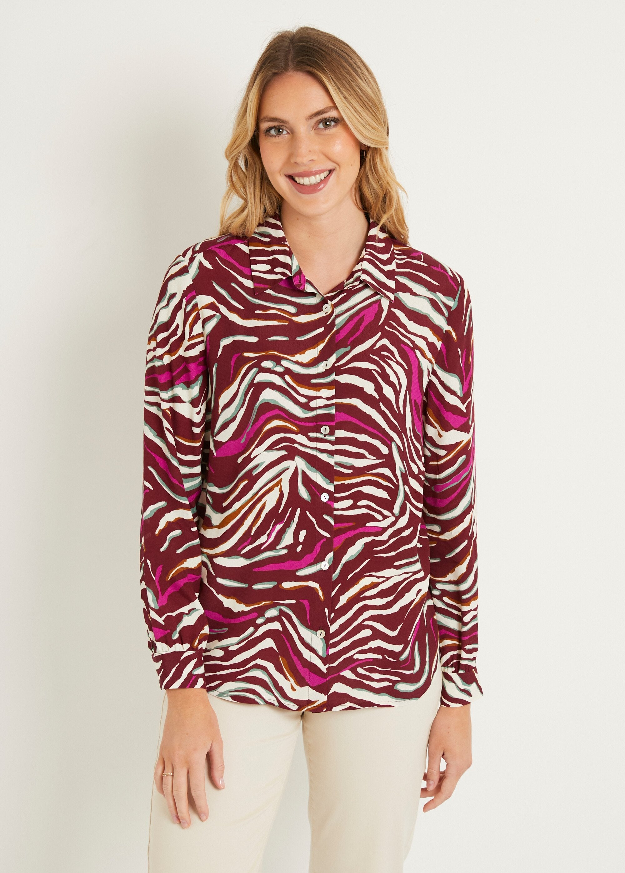 Zebra_print_long_button-down_blouse_Plum_and_pink_FA1_slim