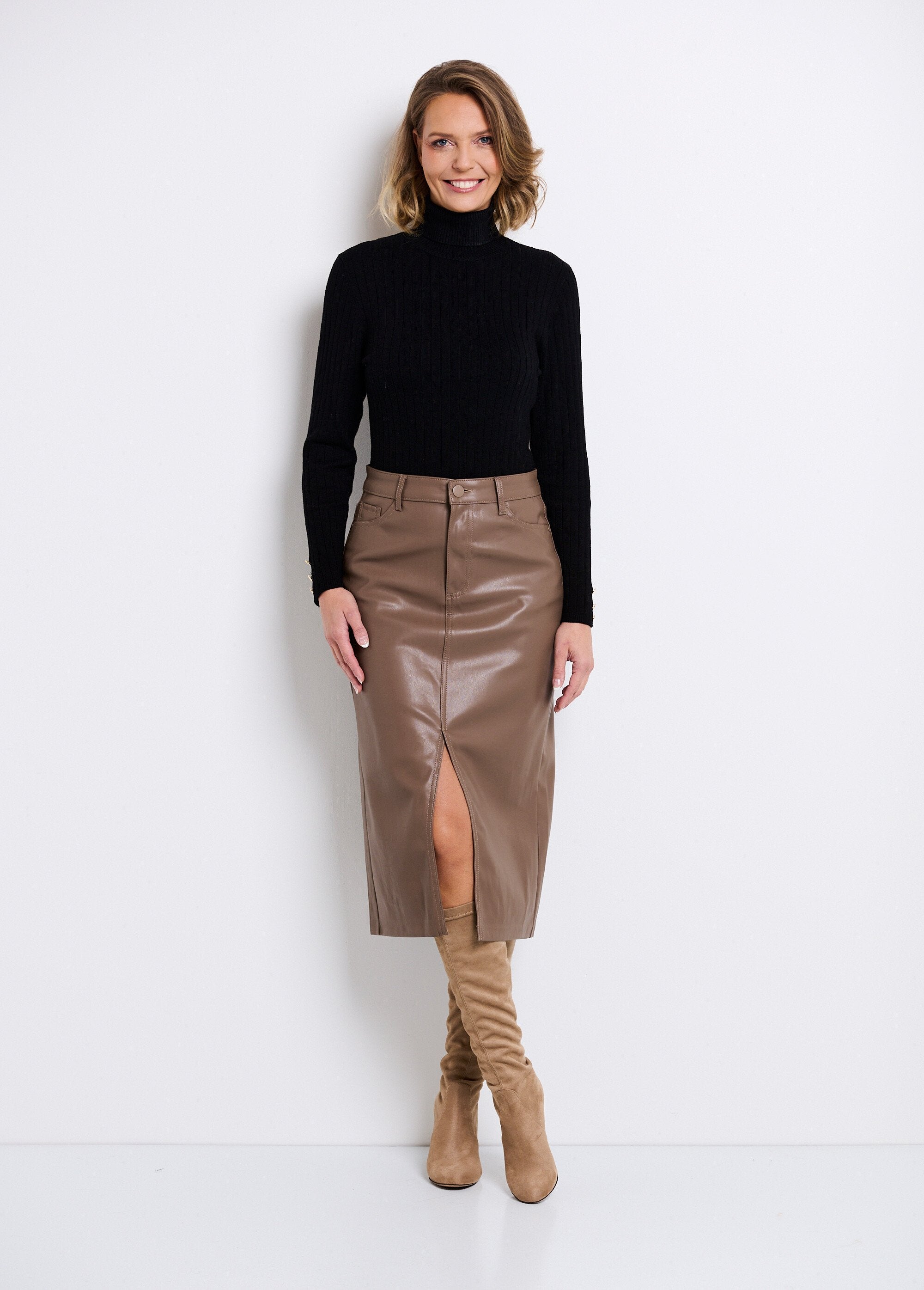 Jupe_longue_fendue_en_faux_cuir_Taupe_SF1_slim