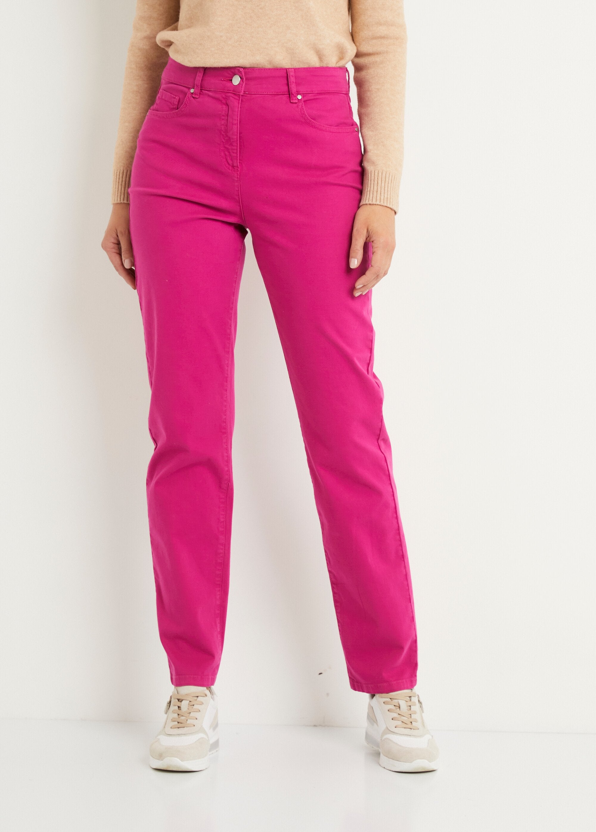 Straight-leg_5-pocket_stretch_cotton_pants_Magenta_pink_FA1_slim