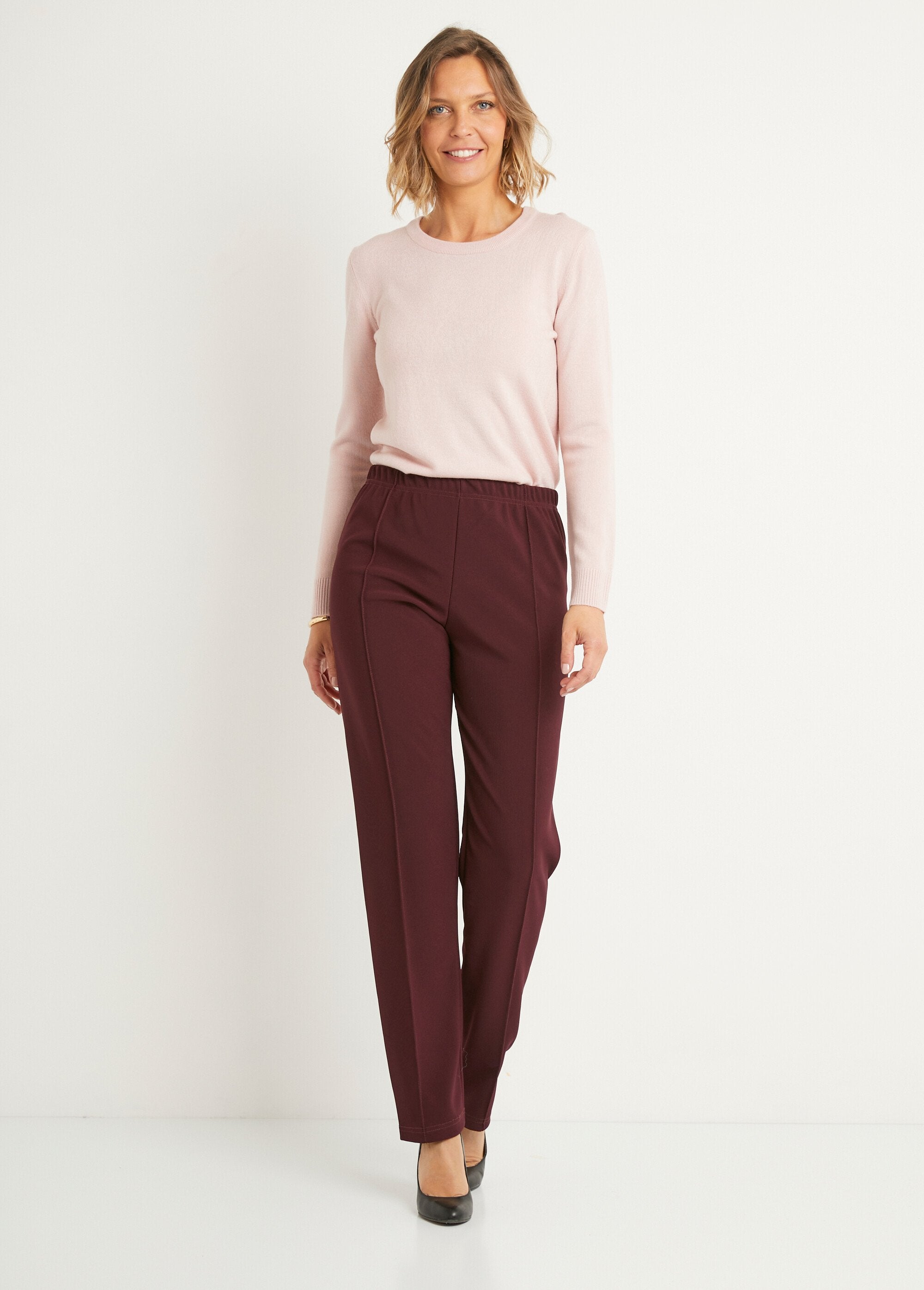 Straight_pants_with_elasticated_waist_and_ribbed_knit_Bordeaux_SF1_slim