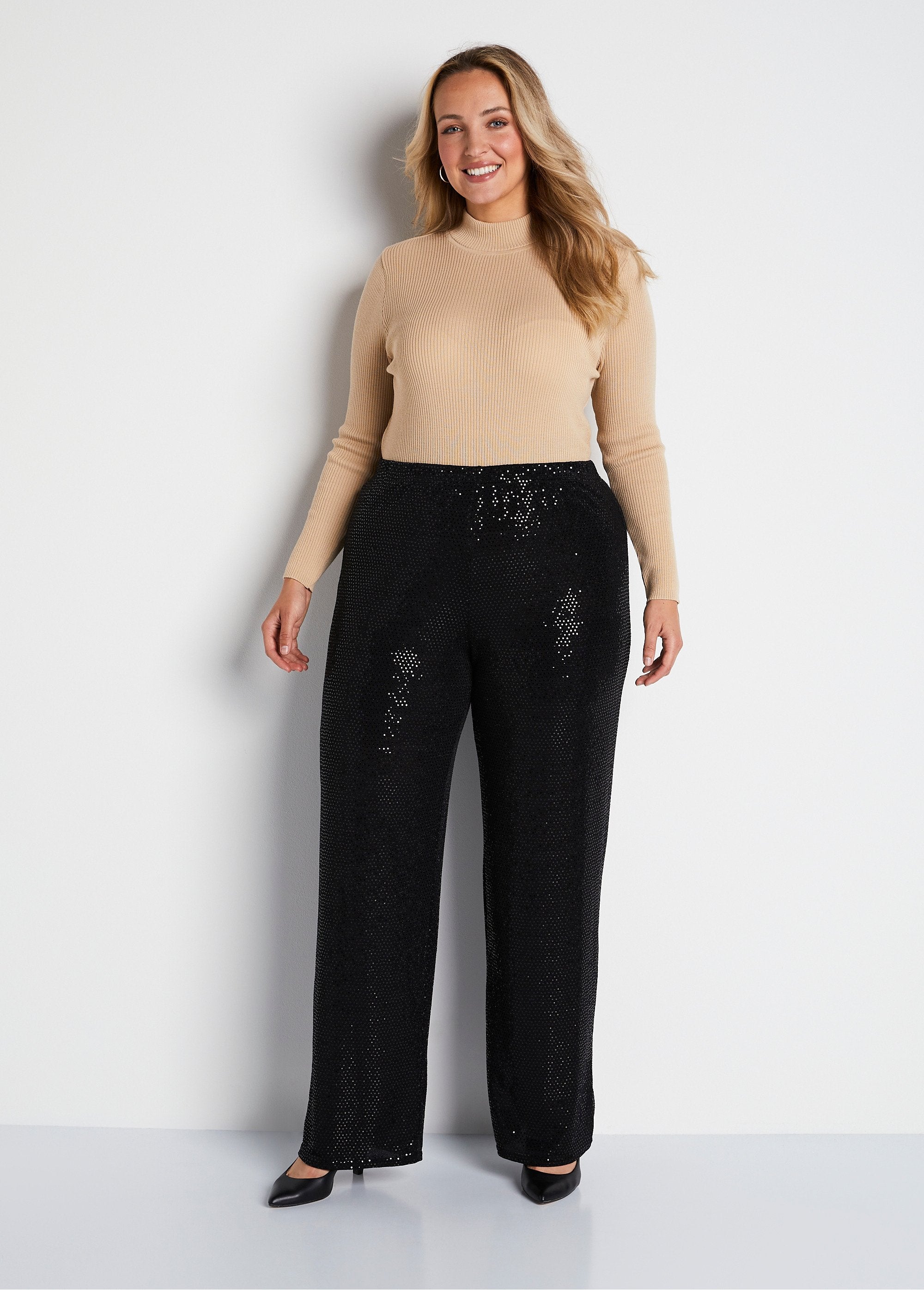 Wide_elasticated_waist_sequin_knit_pants_Black_SF1_curvy