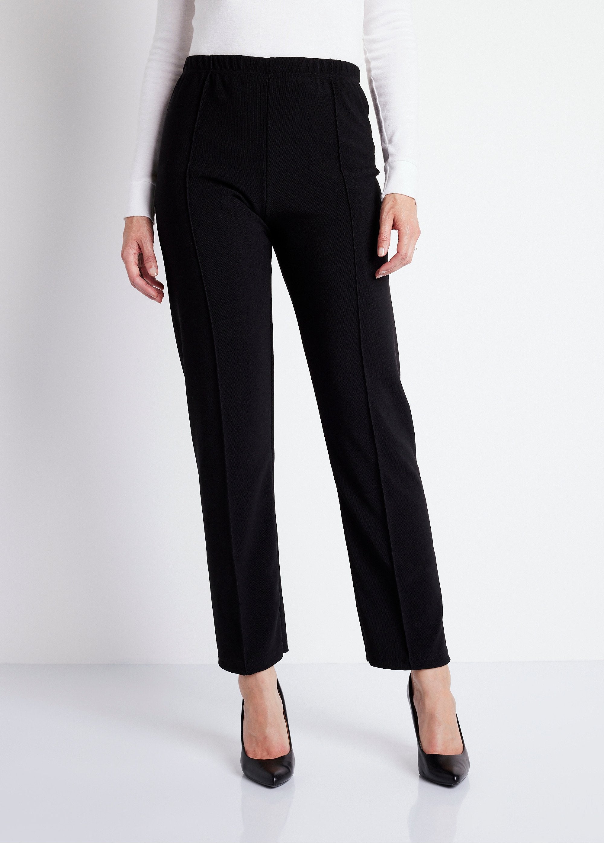 Straight_pants_with_elasticated_waist_and_ribbed_knit_Black_FA1_slim