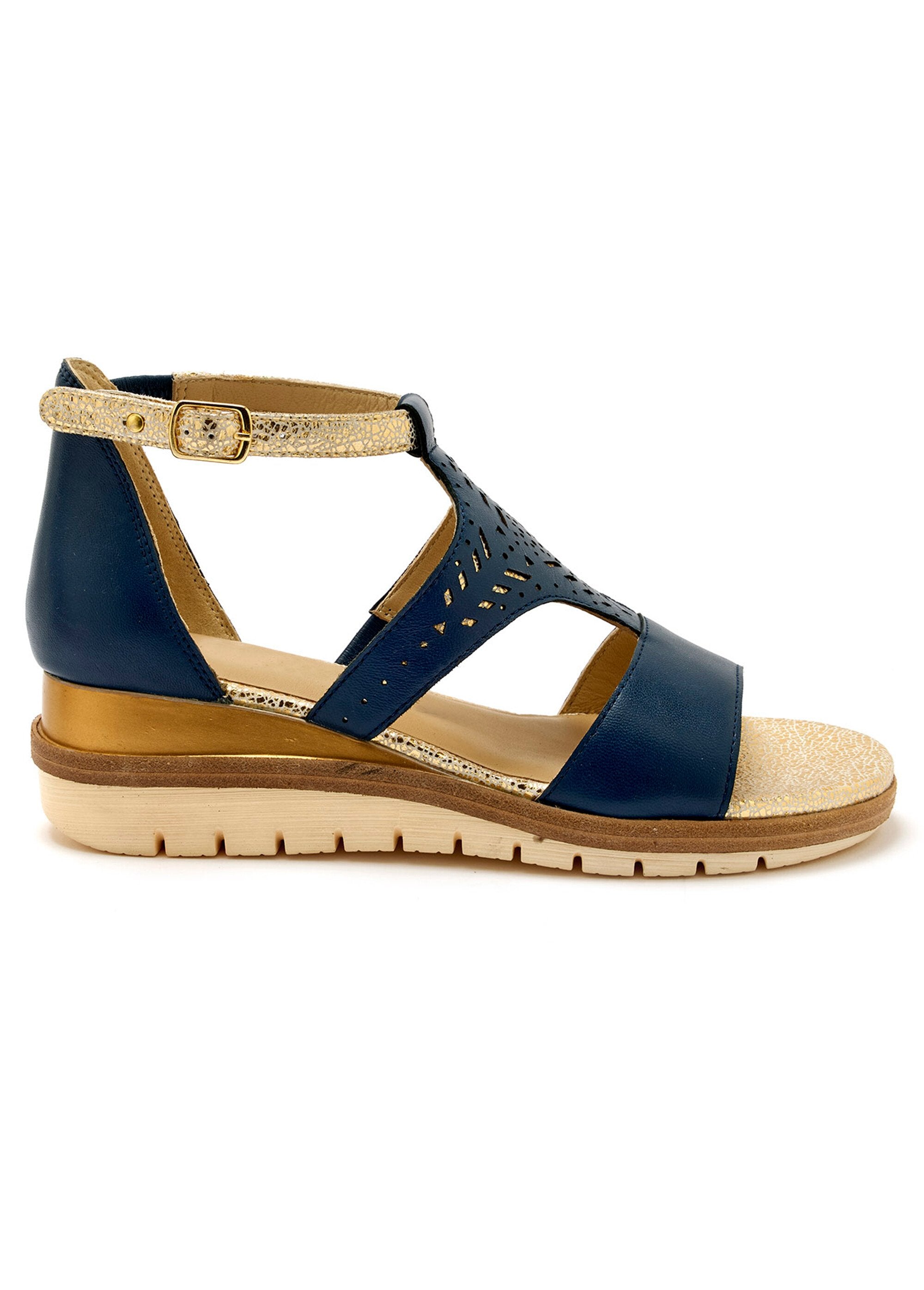 Openwork_sequined_leather_sandal,_comfort_width_Marine_DR1_slim