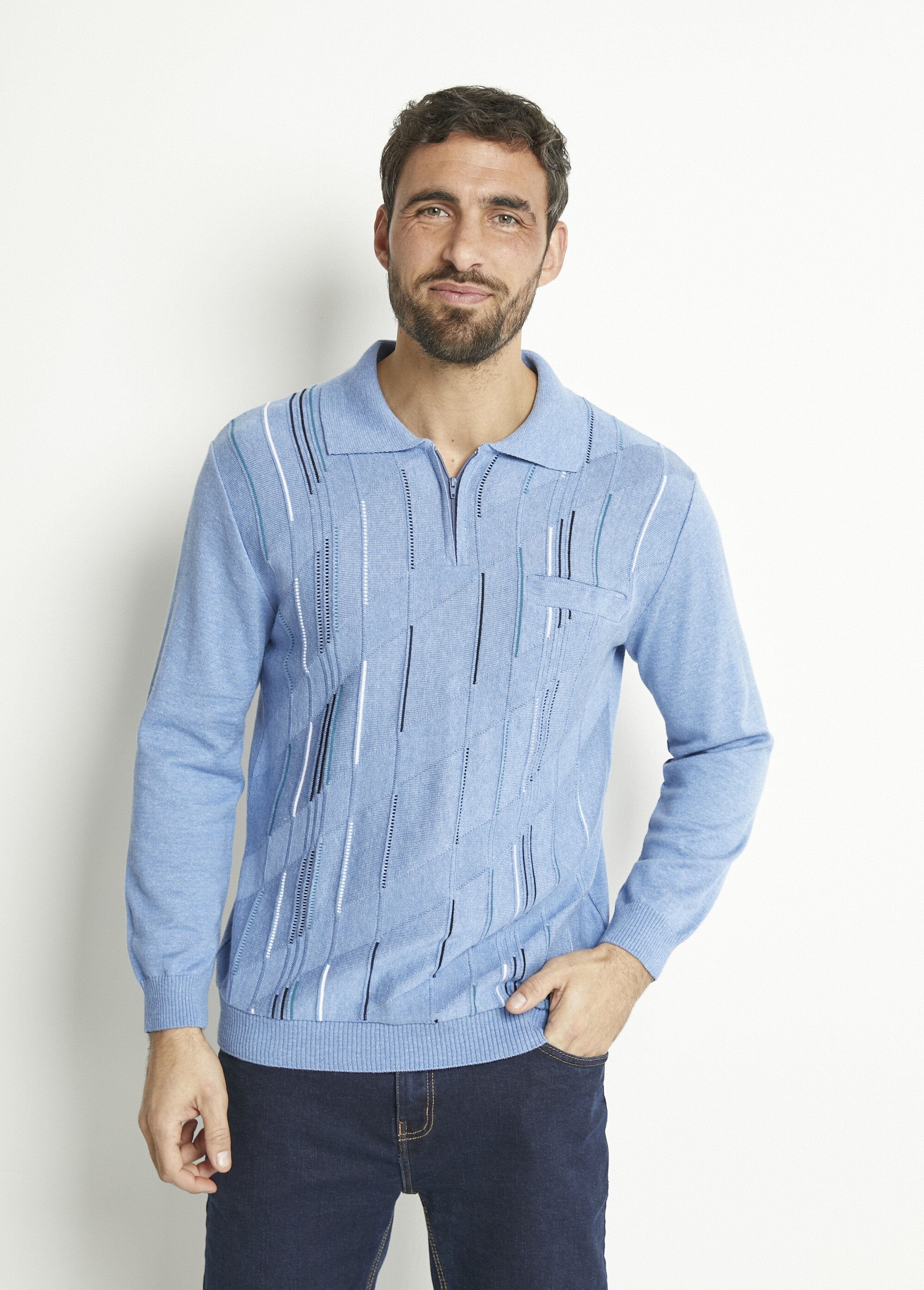 Long-sleeved_zipped_polo_shirt_in_jacquard_cotton_Blue_FA1_slim