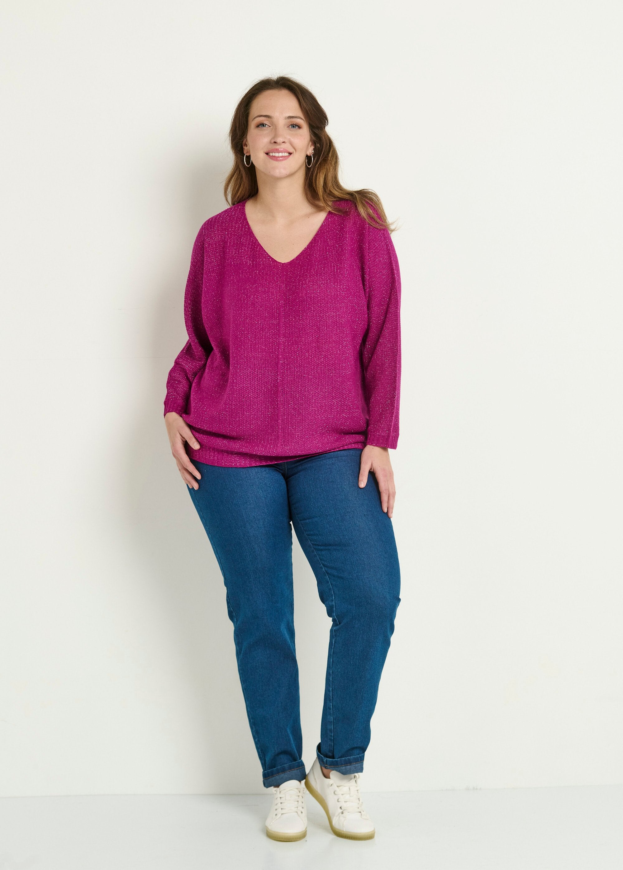 V-neck_sweater_with_metallic_fancy_knit_Fuchsia_SF1_curvy