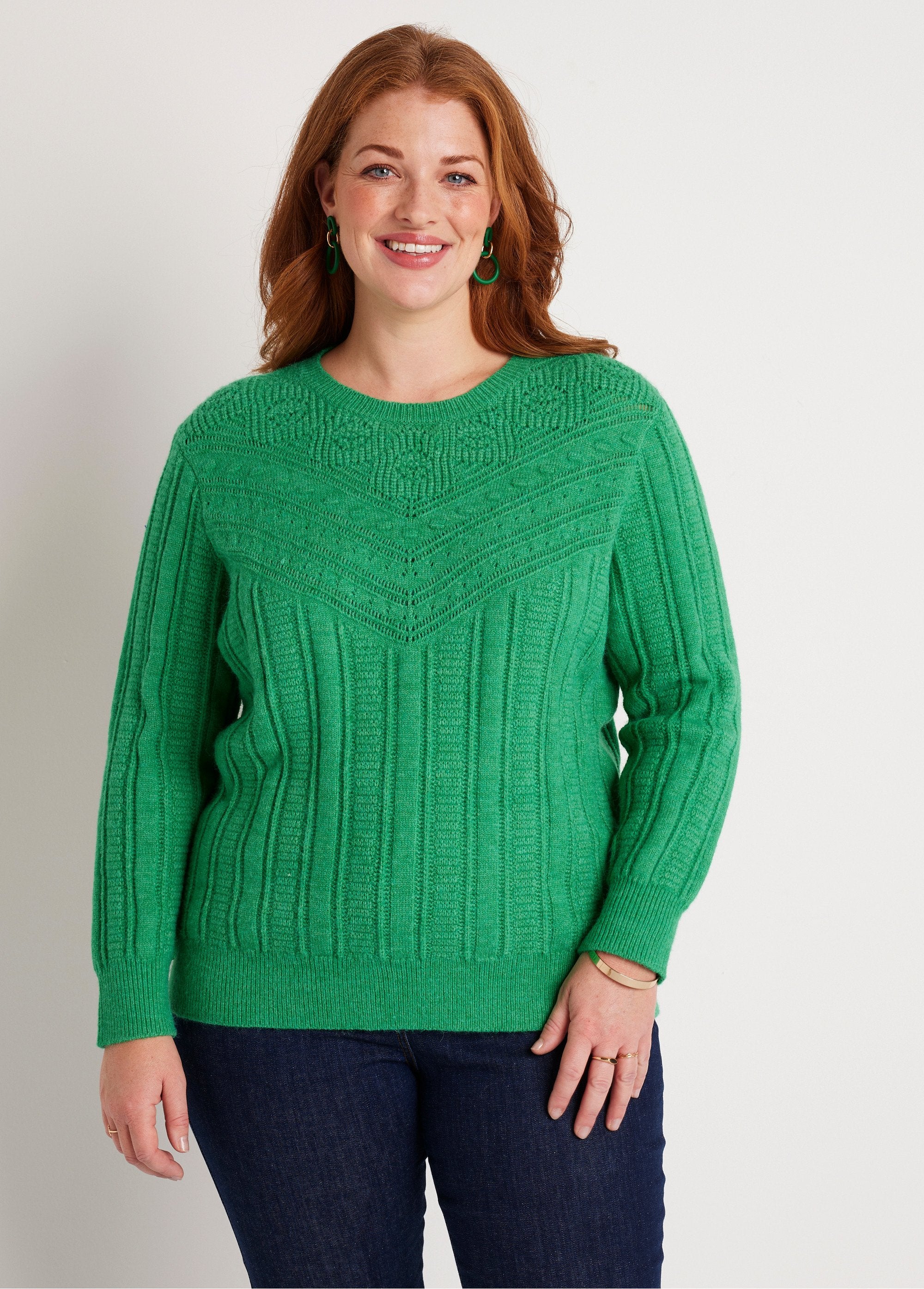 Soft_openwork_sweater_with_round_neck_balls_Green_FA1_curvy