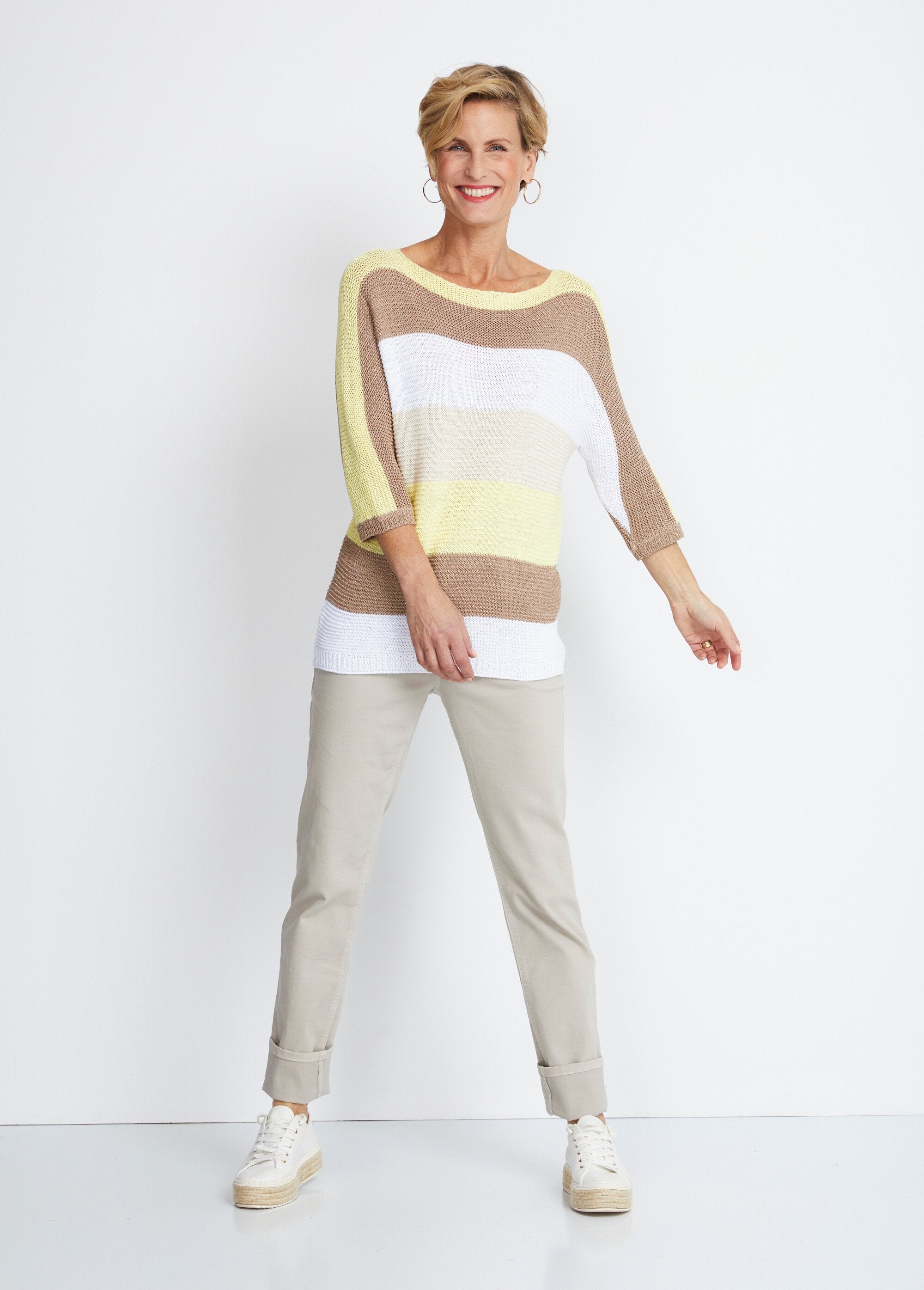 Striped_3/4_sleeve_garter_stitch_sweater_Yellow_and_gold_SF1_slim