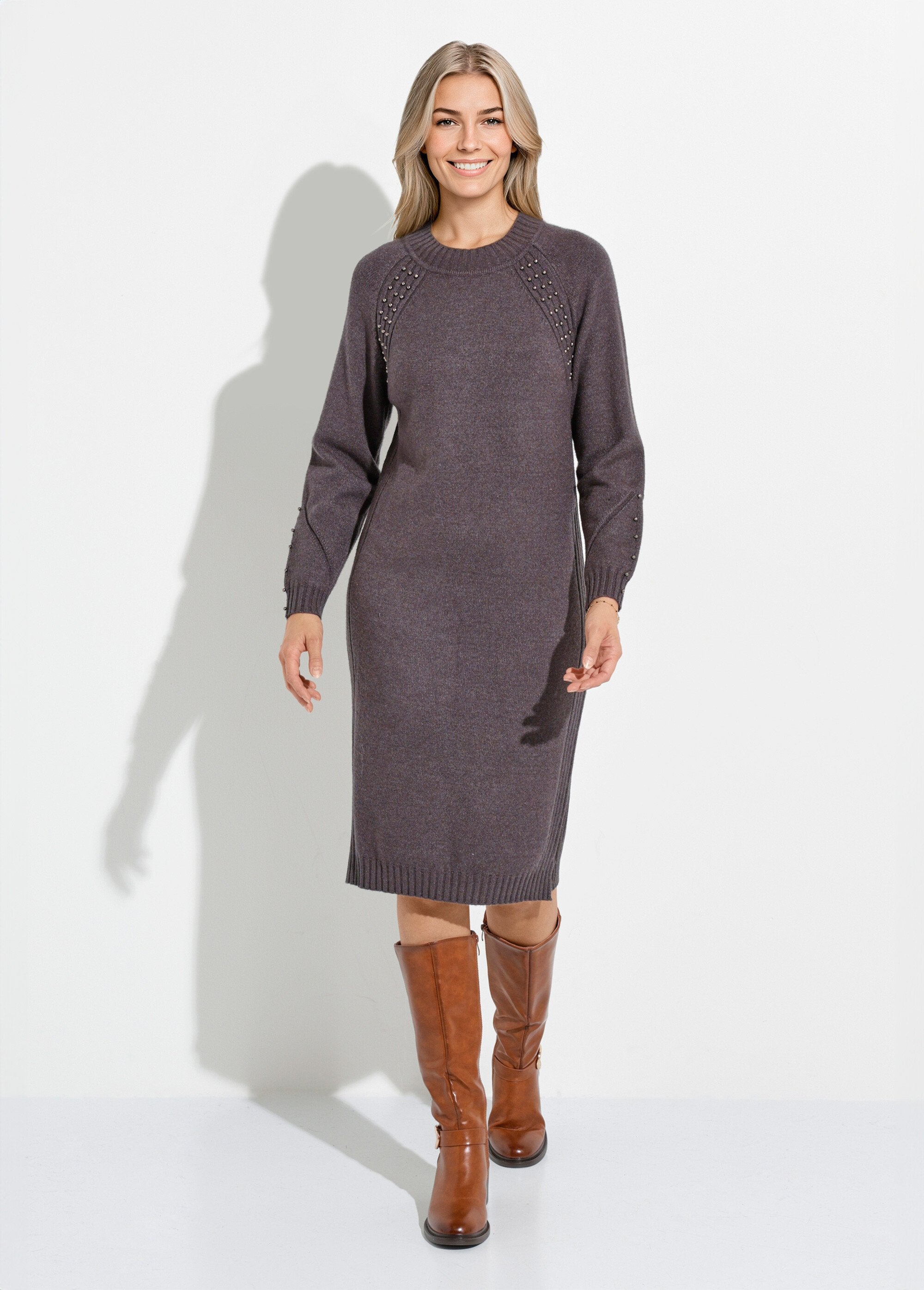 Robe-pull_col_montant_détails_côtelés_perlés_Gris_anthracite_FA1_slim
