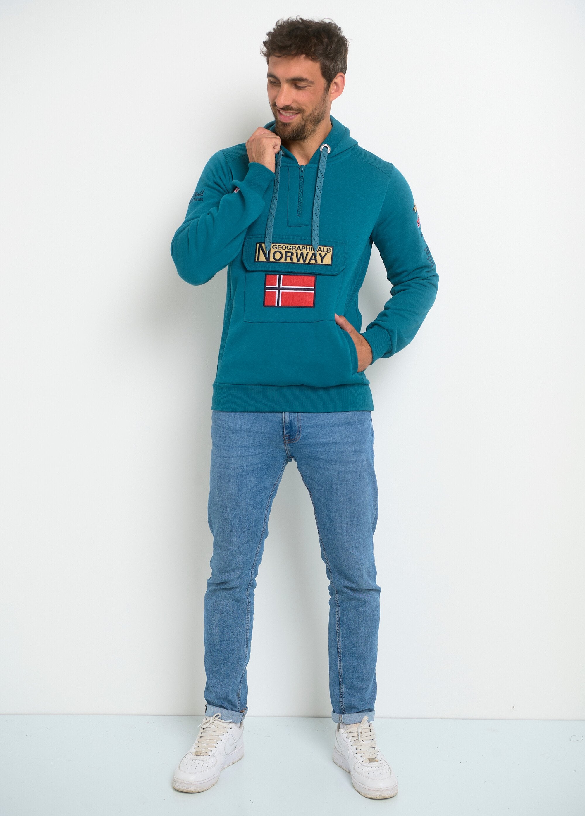 Long_sleeve_half_zip_hoodie_Petrol_blue_SF1_slim