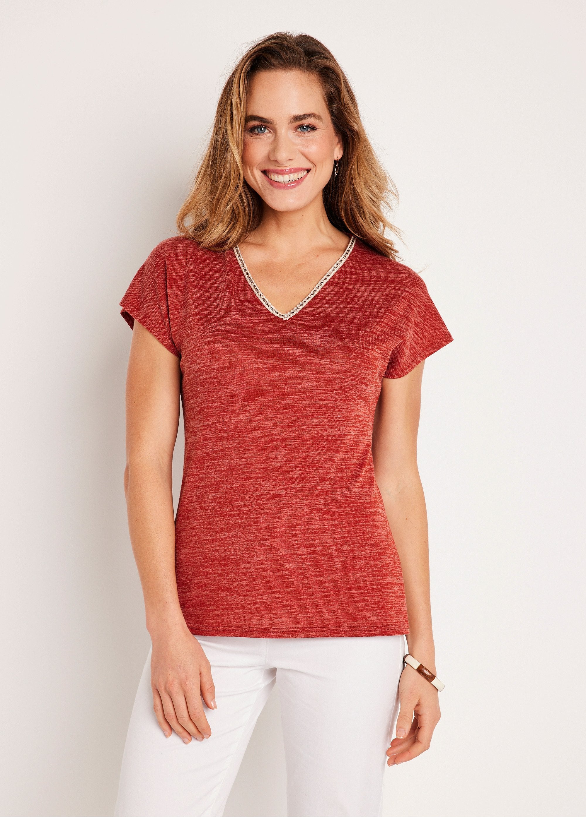 Short_plain_linen_effect_t-shirt_Paprika_FA1_slim