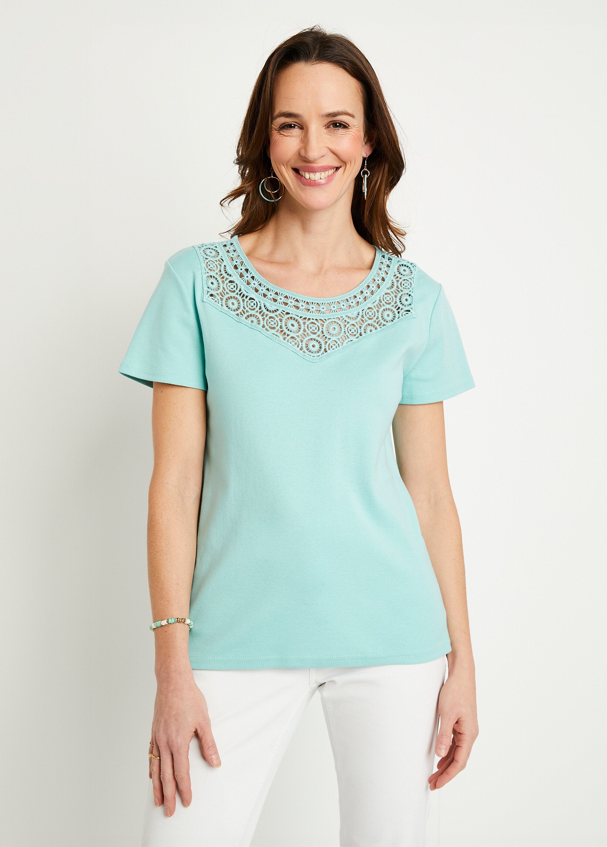 Short-sleeved_plain_cotton_macramé_t-shirt_Aqua_FA1_slim