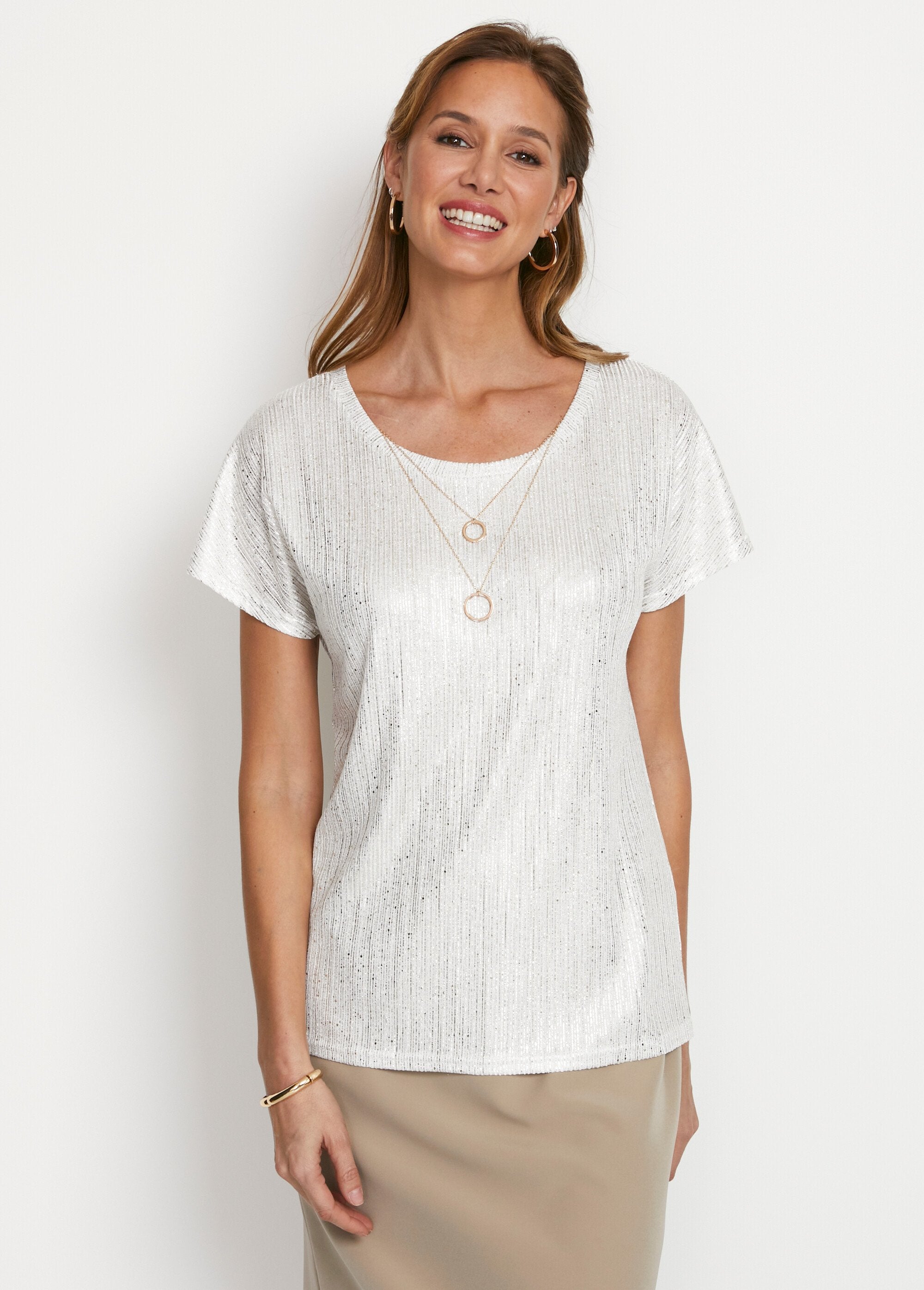 Jewel_pleated_effect_iridescent_knit_T-shirt_Golden_beige_FA1_slim