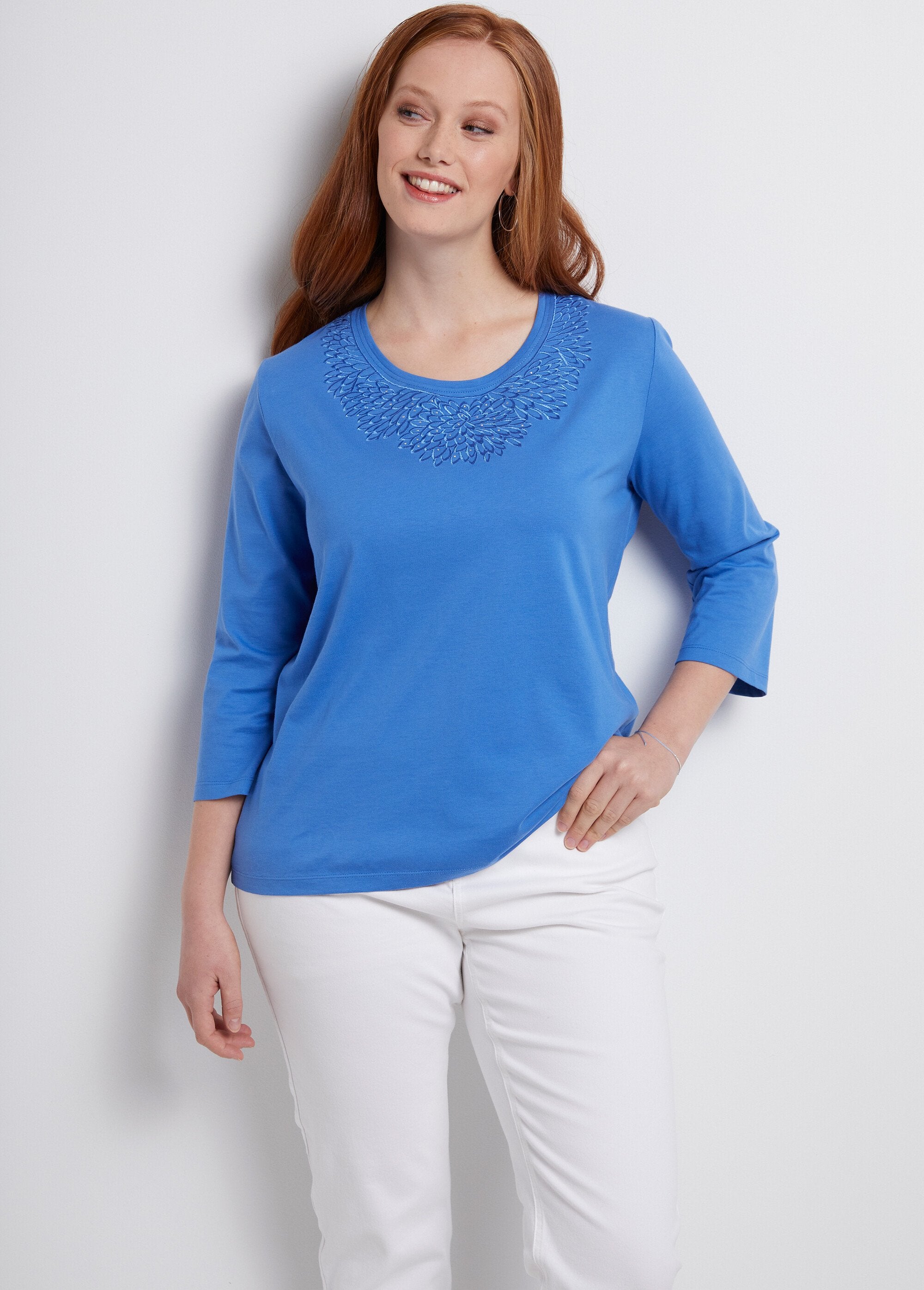 3/4_sleeve_t-shirt_with_studded_embroidered_collar_Blue_FA1_curvy