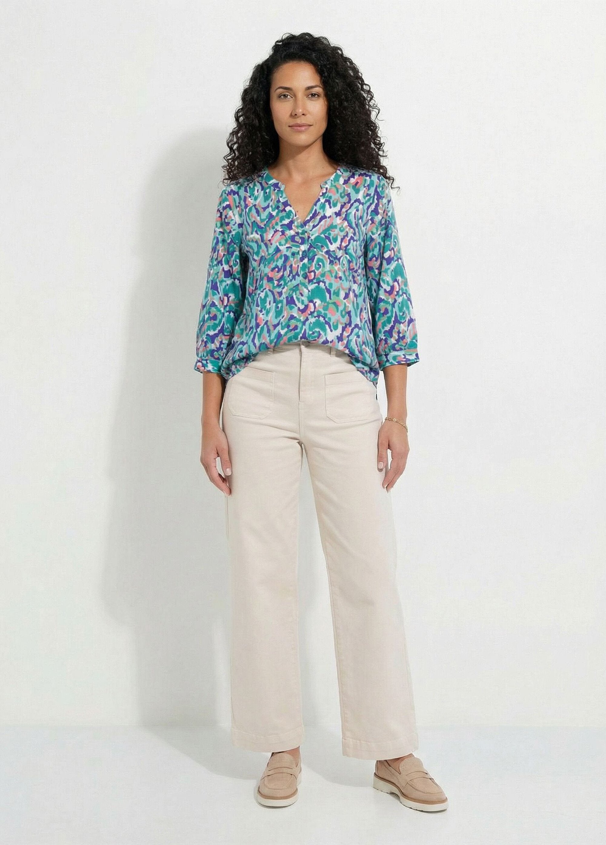 Loose_long_printed_tunic_with_3/4_sleeves_Green_print_SF1_slim